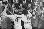 Mickey Horswill and Billy Hughes join in the fans celebrations